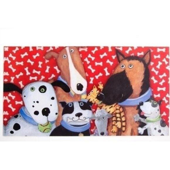 Dog Selfie Rubber Pet Pad Mat Red White Bones Cartoon Puppies Easy Clean Gift - Picture 1 of 3